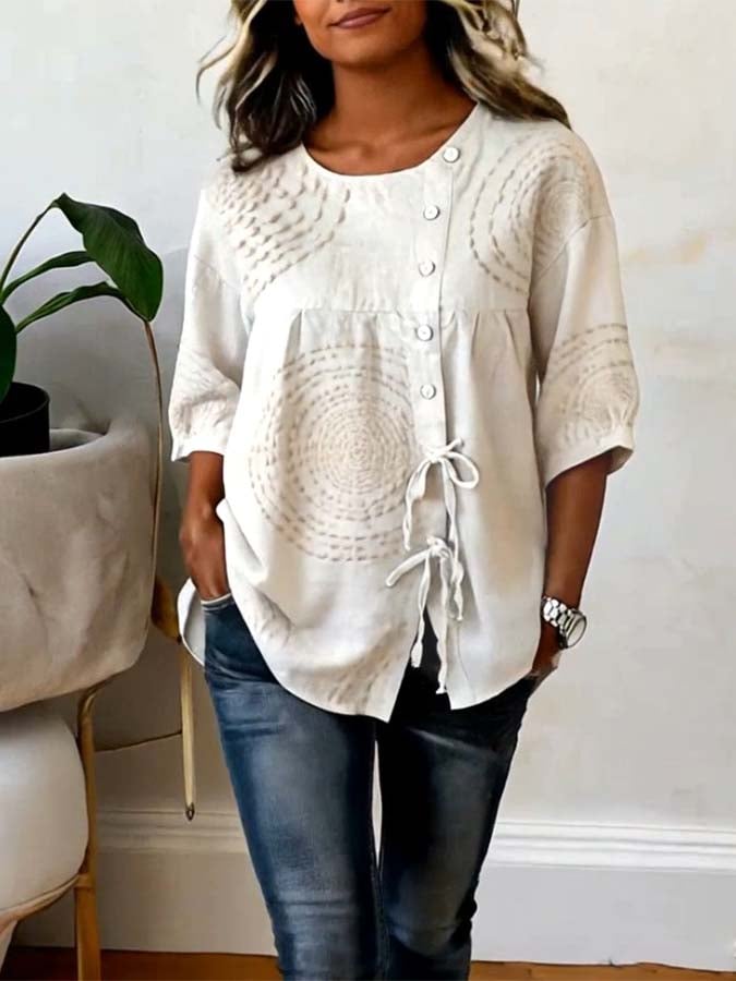 Macarena | Camicetta casual con ricami geometrici