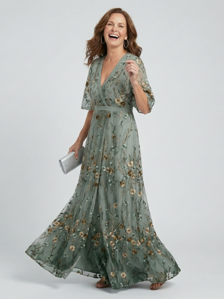 Selora™ | Abito Maxi Bloom con Collo All'Americana
