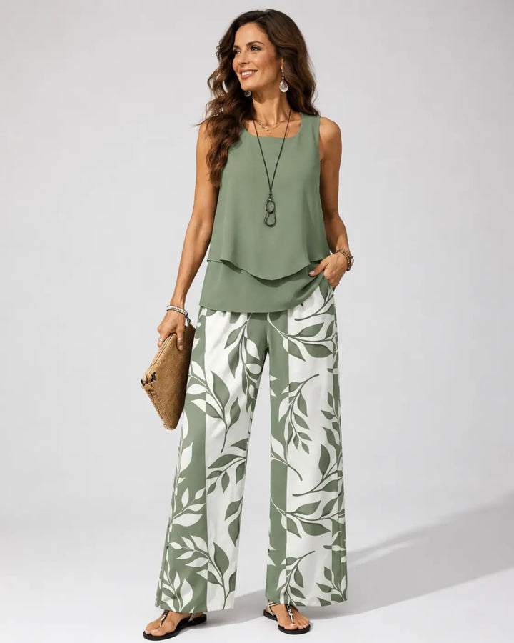 Petronila™ | Completo Verde Salvia con Blusa e Pantaloni Botanici