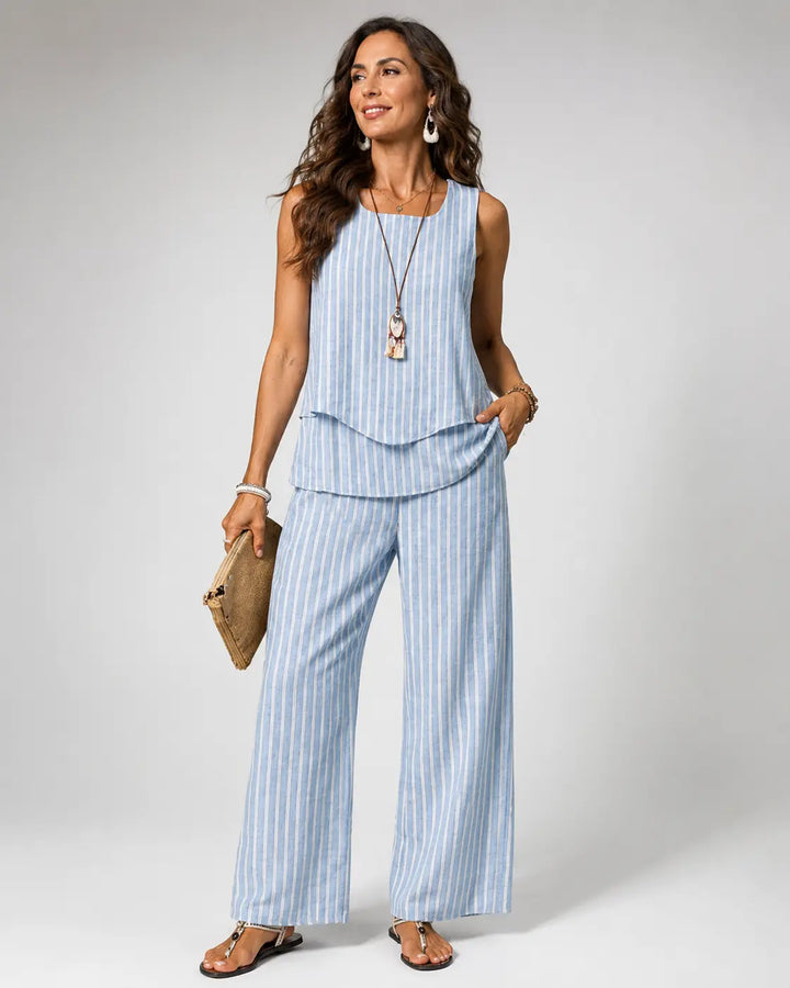 Nicolasa™ | Completo a Righe Blu con Top e Pantaloni a Gamba Ampia