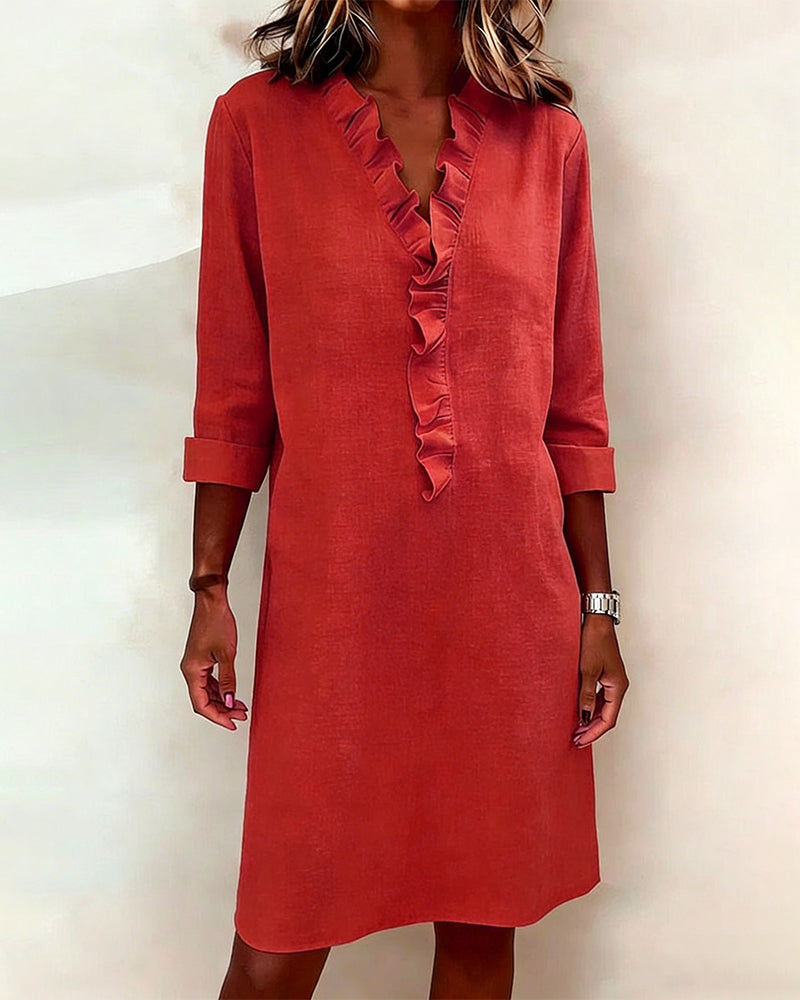 Dorelle - Abito-camicia leggero con volant in misto lino